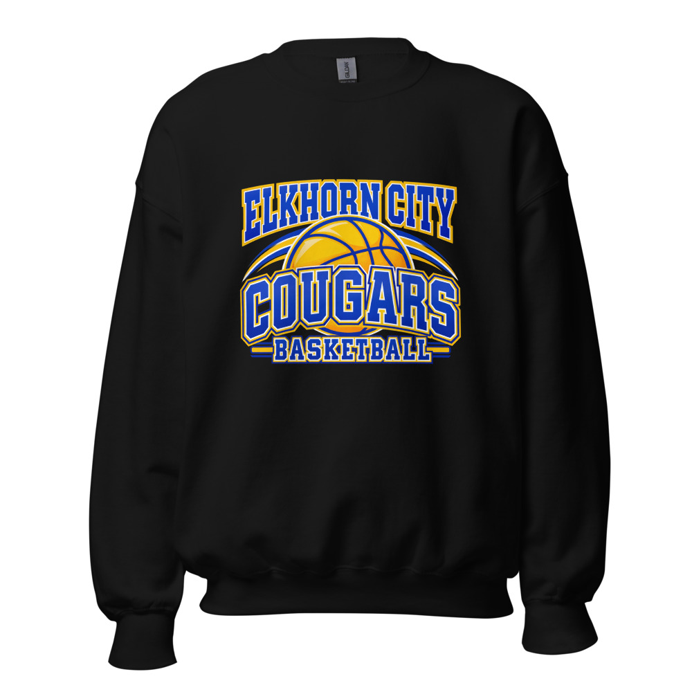 Elkhorn City Cougars Basketball Game Day Spirit Adult Crew Neck