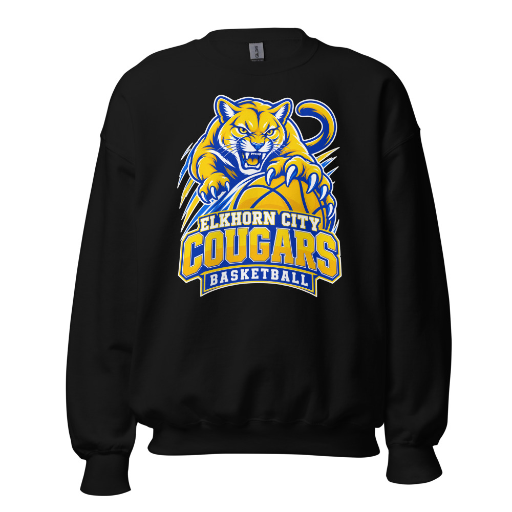 Elkhorn City Cougars Basketball Game Day Spirit Adult Crew Neck