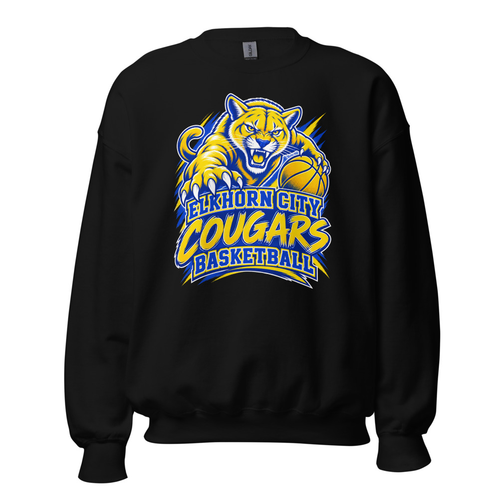 Elkhorn City Cougars Basketball Fear the Mascot Adult Crew Neck