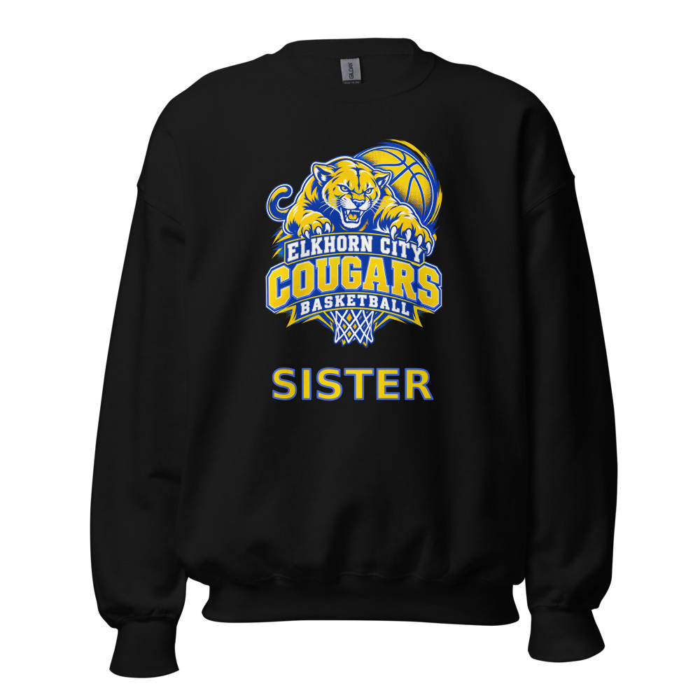 Elkhorn City Cougars Basketball Sister Adult Crew Neck