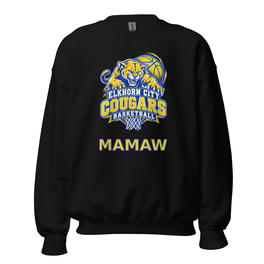 Elkhorn City Cougars Basketball Mamaw Adult Crew Neck