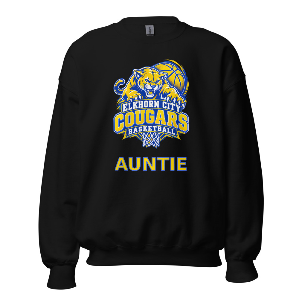 Elkhorn City Cougars Basketball Auntie Adult Crew Neck