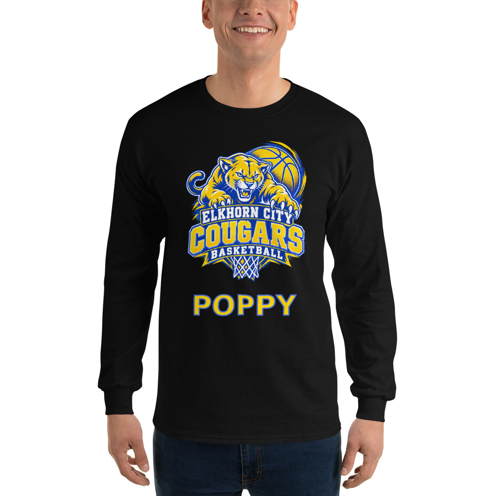 Elkhorn City Cougars Basketball Poppy Adult Long Sleeve