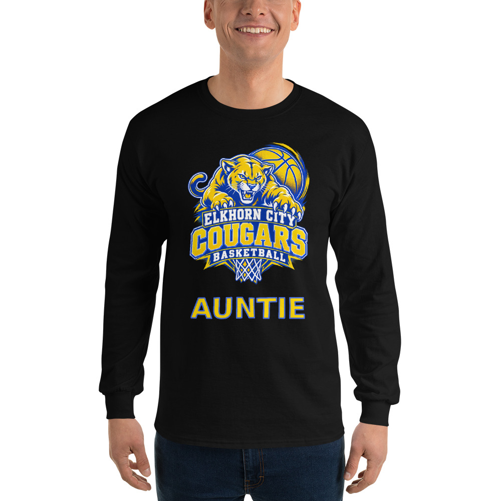 Elkhorn City Cougars Basketball Auntie Adult Long Sleeve