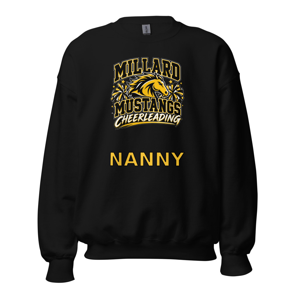 Millard Mustangs Cheerleading Adult Crew Neck — Choose Your Family Role